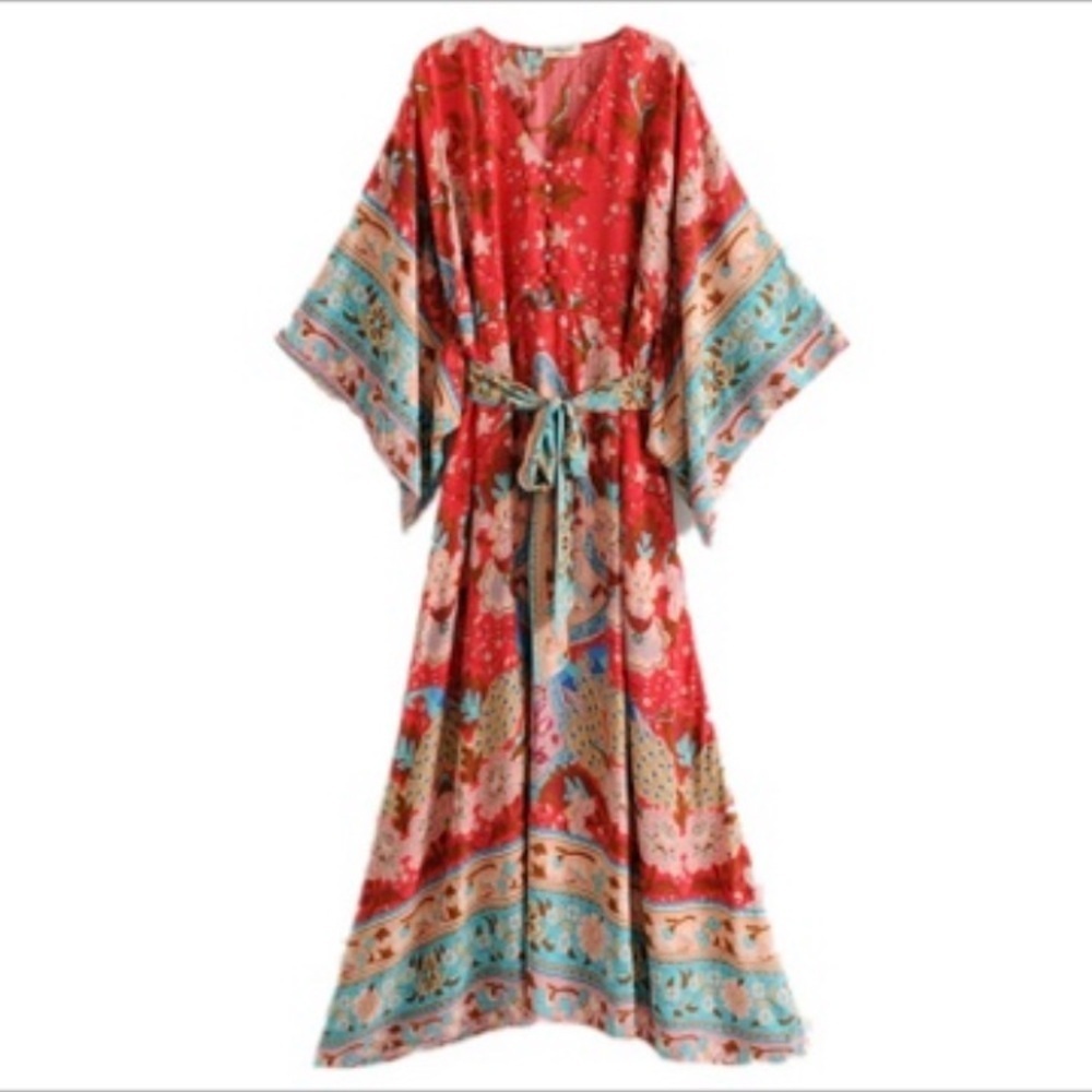Vibrant Bohemian Kimono Maxi Dress - Picture 6 of 14